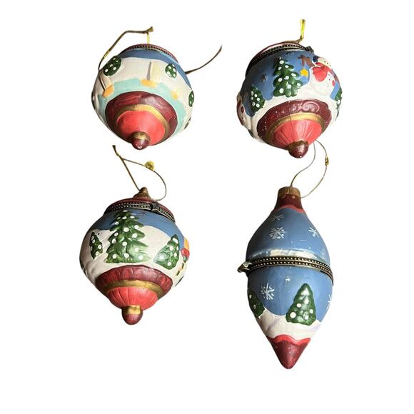 4pc Set of Porcelain Hand Painted Hinged Trinket Box Christmas Ornaments - Picture 6 of 7